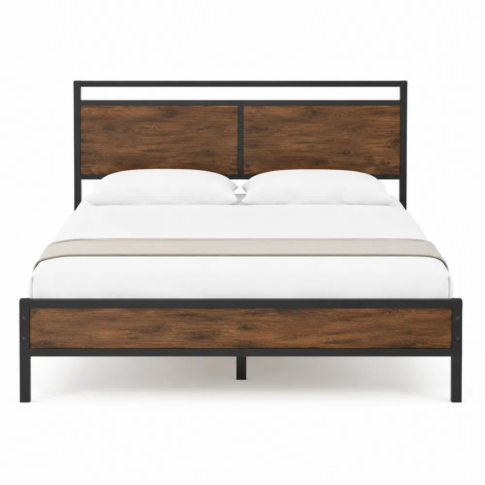 Cama doble de metal y madera MDF marrón 200x160 cm