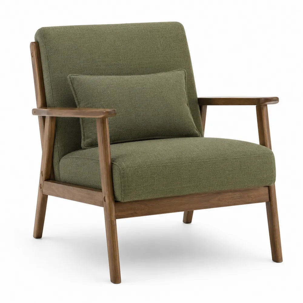 Sillón de madera con asiento de poliéster verde oliva 70x75x78 cm