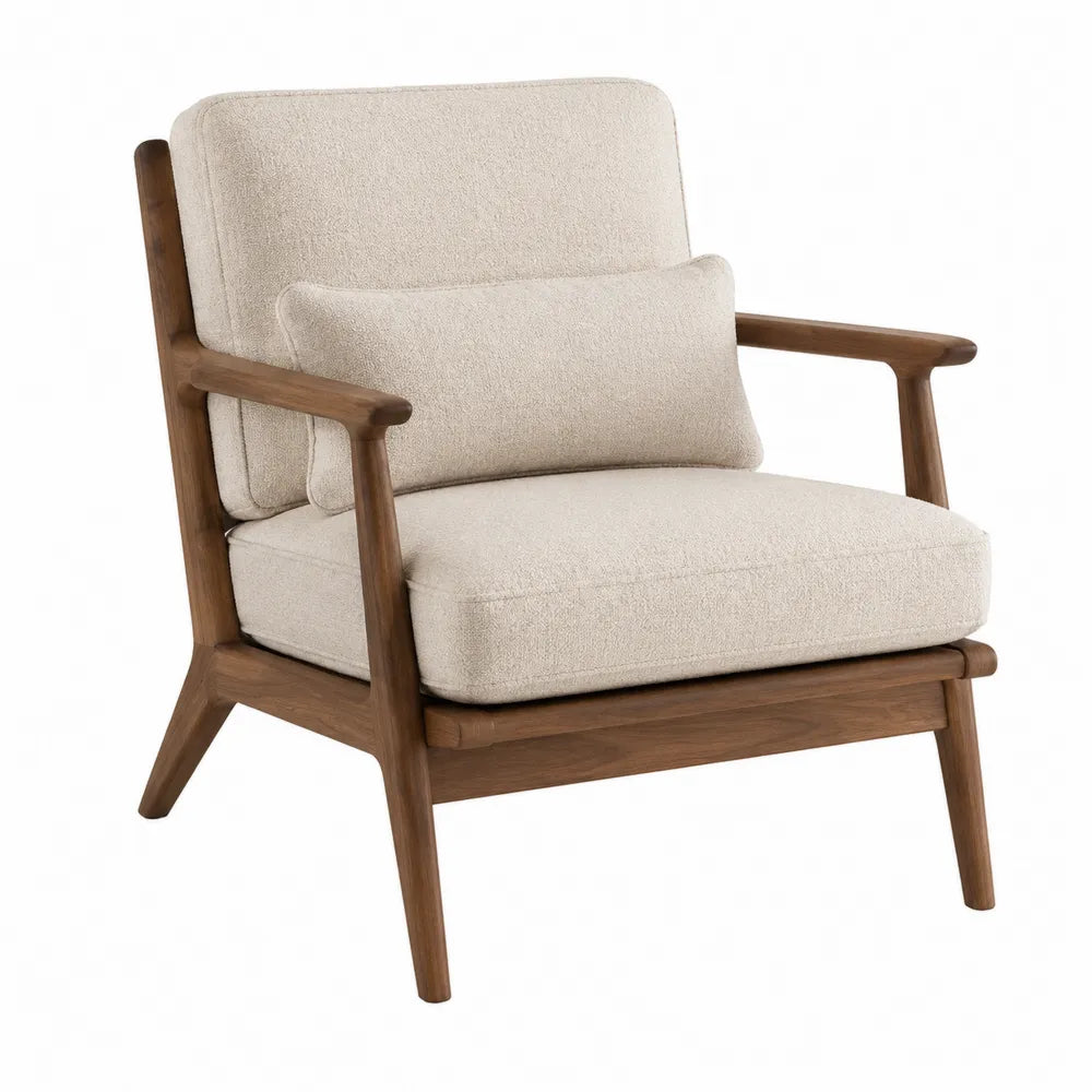 Silla de madera y tela de poliéster beige