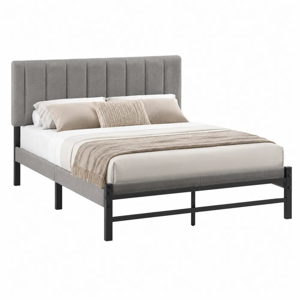 Cama de matrimonio con cabecero tapizado en poliéster y estructura metálica 200x150 cm
