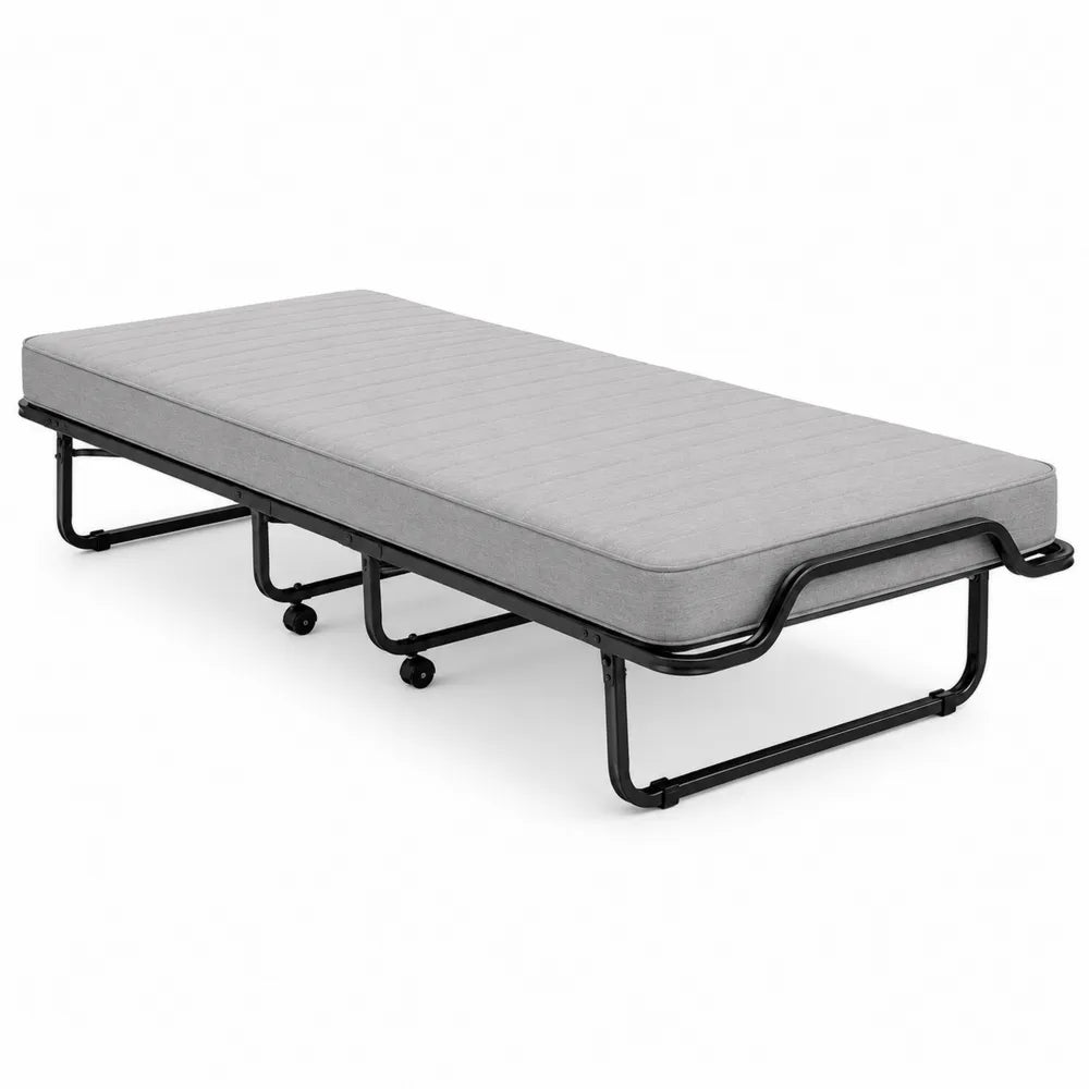 Cama plegable con colchón de espuma y estructura metálica gris 190x80cm