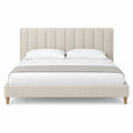 Cama tapizada en poliéster beige 200x180 cm con cabecera acolchada