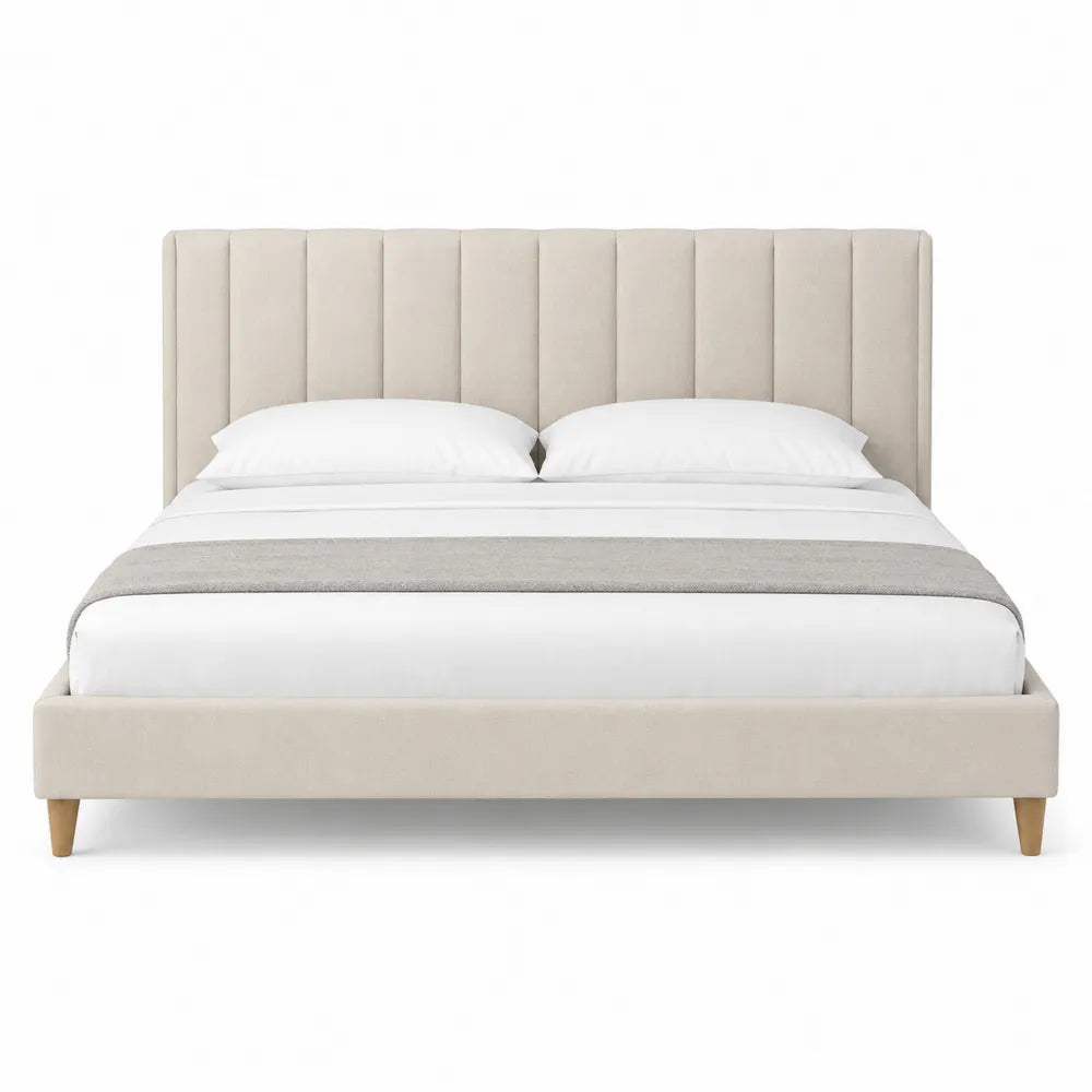 Cama tapizada en poliéster beige 200x180 cm con cabecera acolchada