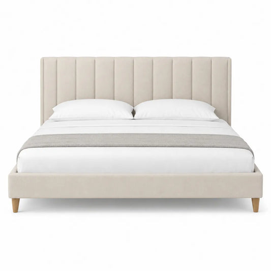 Cama tapizada en poliéster beige 200x180 cm con cabecera acolchada