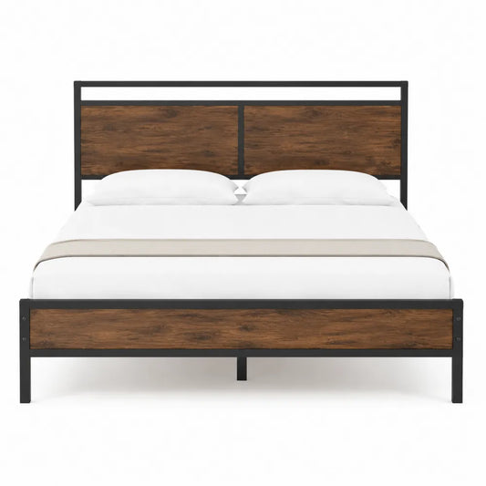 Cama doble de metal y madera MDF marrón 200x160 cm