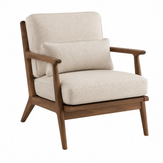 Silla de madera y tela de poliéster beige