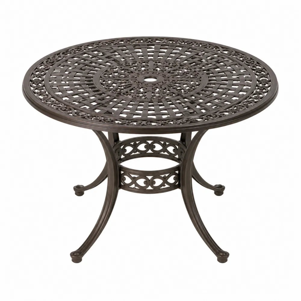 Mesa redonda de metal exterior marrón 110 cm
