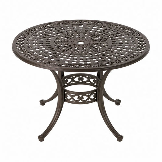 Mesa redonda de metal exterior marrón 110 cm
