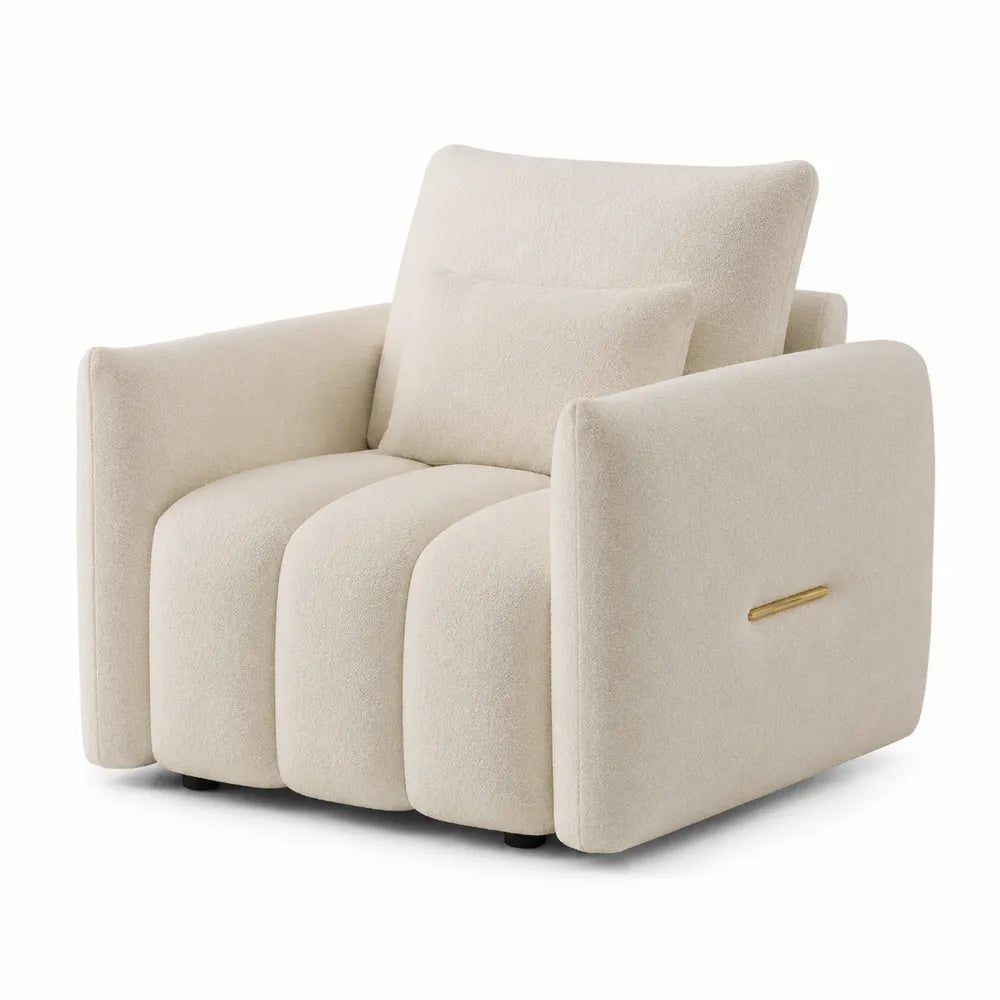 Sillón de una plaza beige con tejido bouclé y espuma de alta densidad