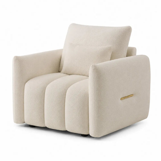 Sillón de una plaza beige con tejido bouclé y espuma de alta densidad