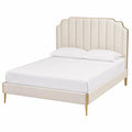 Cama tapizada de metal y poliéster beige 200x150 cm
