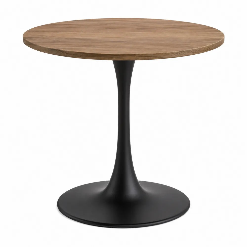 Mesa redonda de madera maciza y metal negro 80 cm