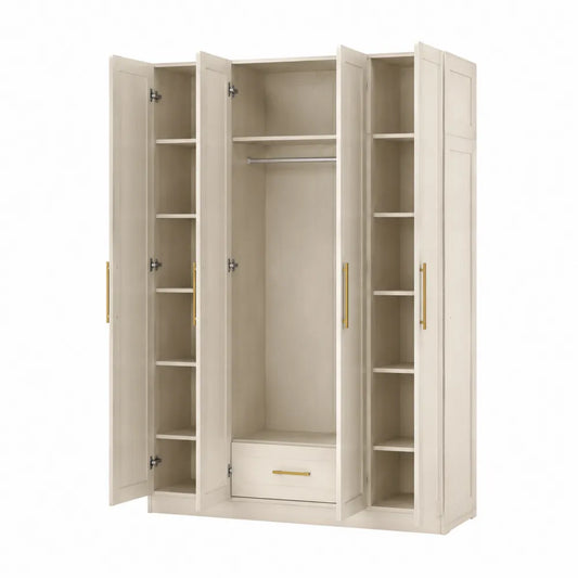 Armario de MDF con 3 puertas y estantes, 200 cm alto x 150 cm ancho x 60 cm profundidad
